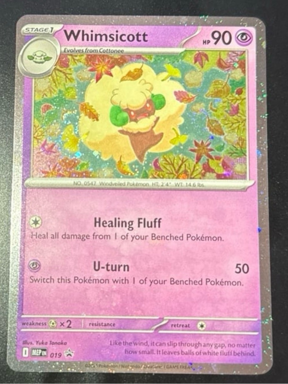 Whimsicott 019 Promo Rare Cosmos HoloFoil Bleed Black Star with 3 Swirls 2025